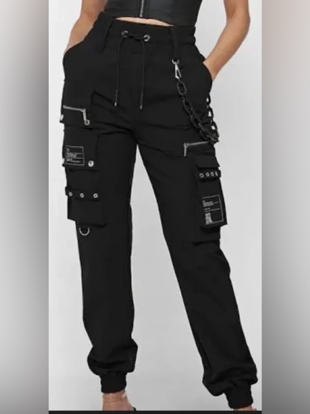 Maniere De Voir Cargo Pants With Marble And Matte Chain Black Size 4